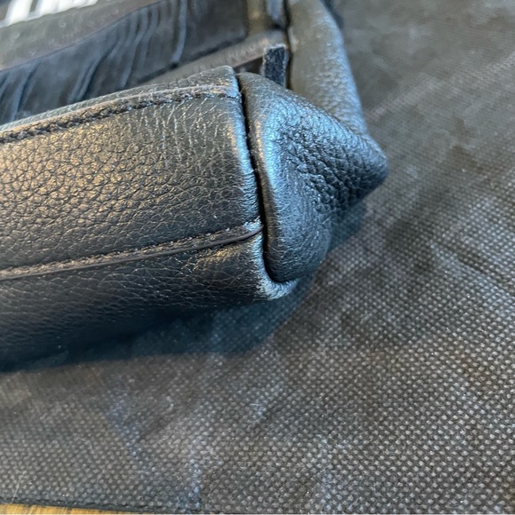 Aimee Kestenberg Black Leather Suede Fringe Hobo Bag Purse - Picture 4 of 12